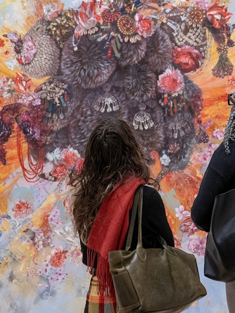 Visitors viewing Firelei Báez artwork at Whitney Museum of American Art.