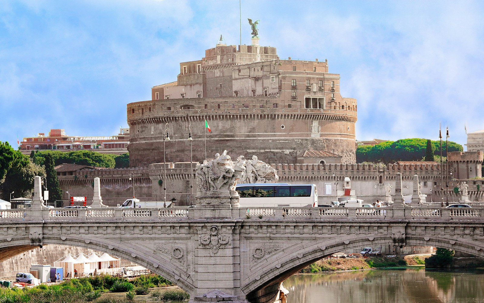 Archangel Michael Statue viewed from the streets of Lungotevere
