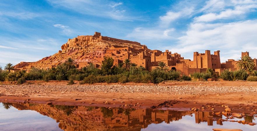 Ouarzazate and Ait Benhaddou desert landscape with ancient kasbahs, seen on a day trip from Marrakech.