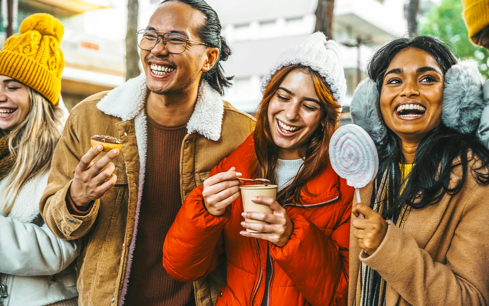 Guests enjoying hot chocolate during a tour.