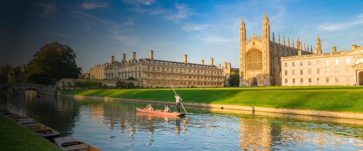 Punting on the River Cam with King's College Chapel in Cambridge, United Kingdom.