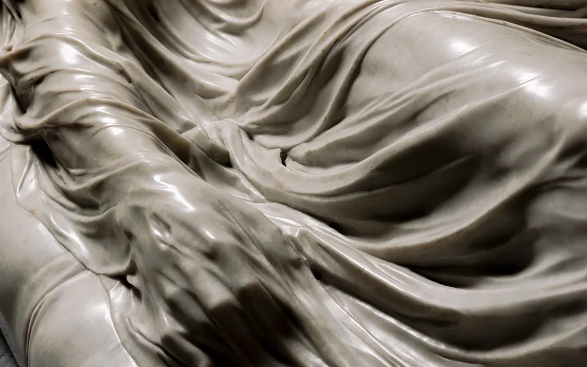 Veiled Christ sculpture detail at Sansevero Chapel, Naples.