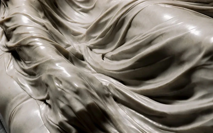 Veiled Christ sculpture detail at Sansevero Chapel, Naples.