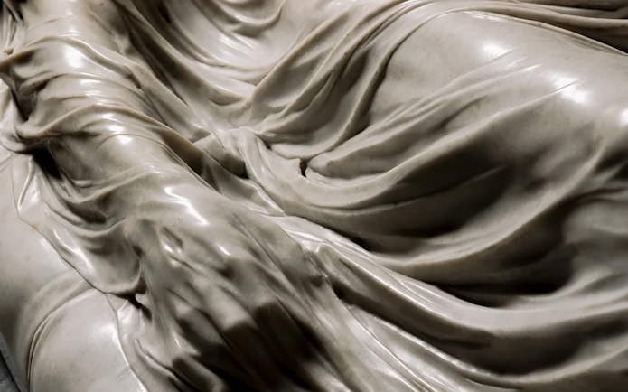 Veiled Christ sculpture detail at Sansevero Chapel, Naples.