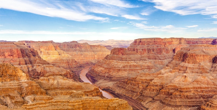 Grand Canyon West view with Colorado River, part of Las Vegas bus tour.