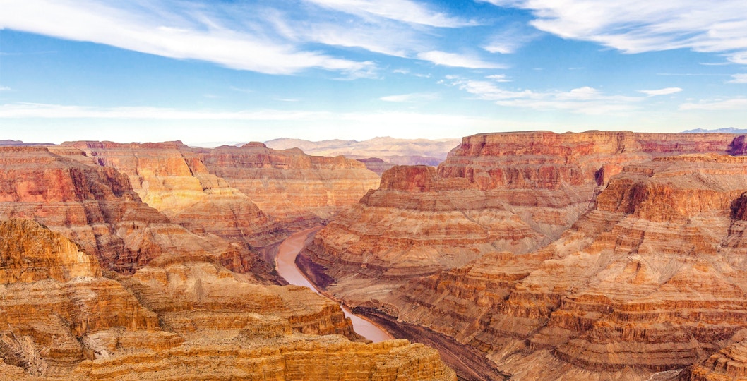 Grand Canyon West view with Colorado River, part of Las Vegas bus tour.