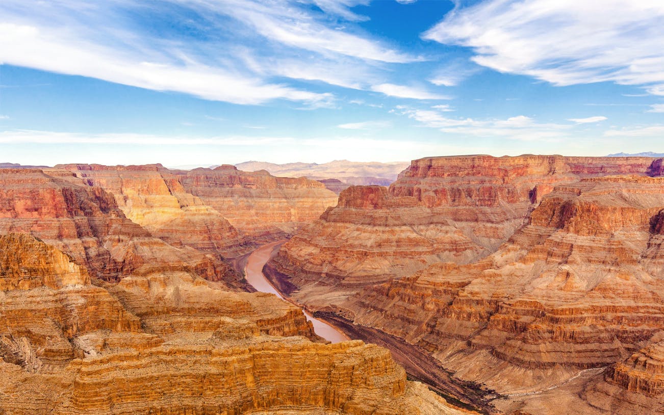Grand Canyon West view with Colorado River, part of Las Vegas bus tour.