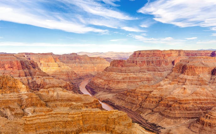 Grand Canyon West view with Colorado River, part of Las Vegas bus tour.