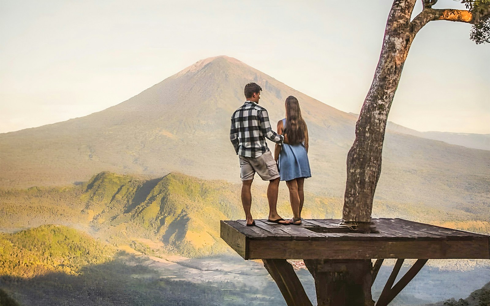 A couple looking at Mount Agung - Mount Batur