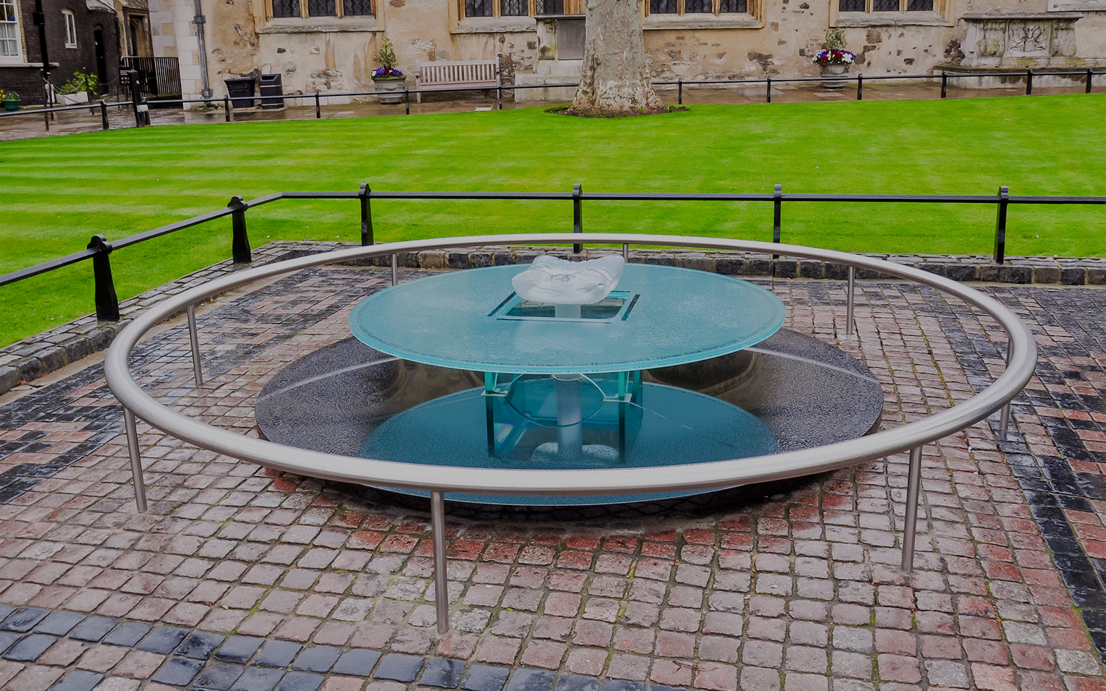Glass memorial on Tower Green inside the Tower of London.