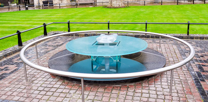 Glass memorial on Tower Green inside the Tower of London.
