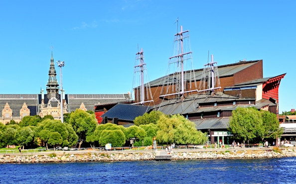 Vasa Museum and waterfront view on Djurgården City Canal Cruise, Stockholm.