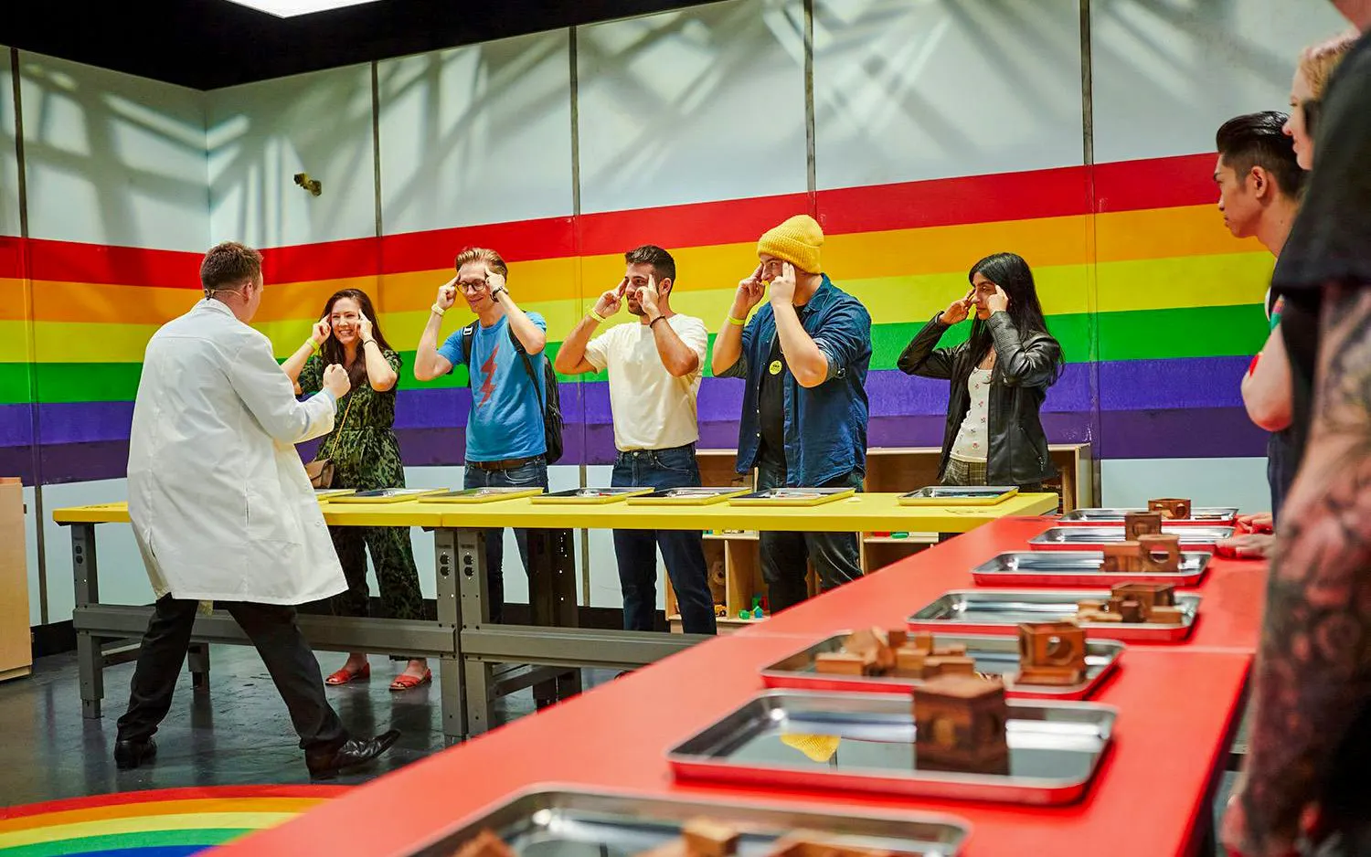 Guests participating in Stranger Things games at Netflix House, Philadelphia.