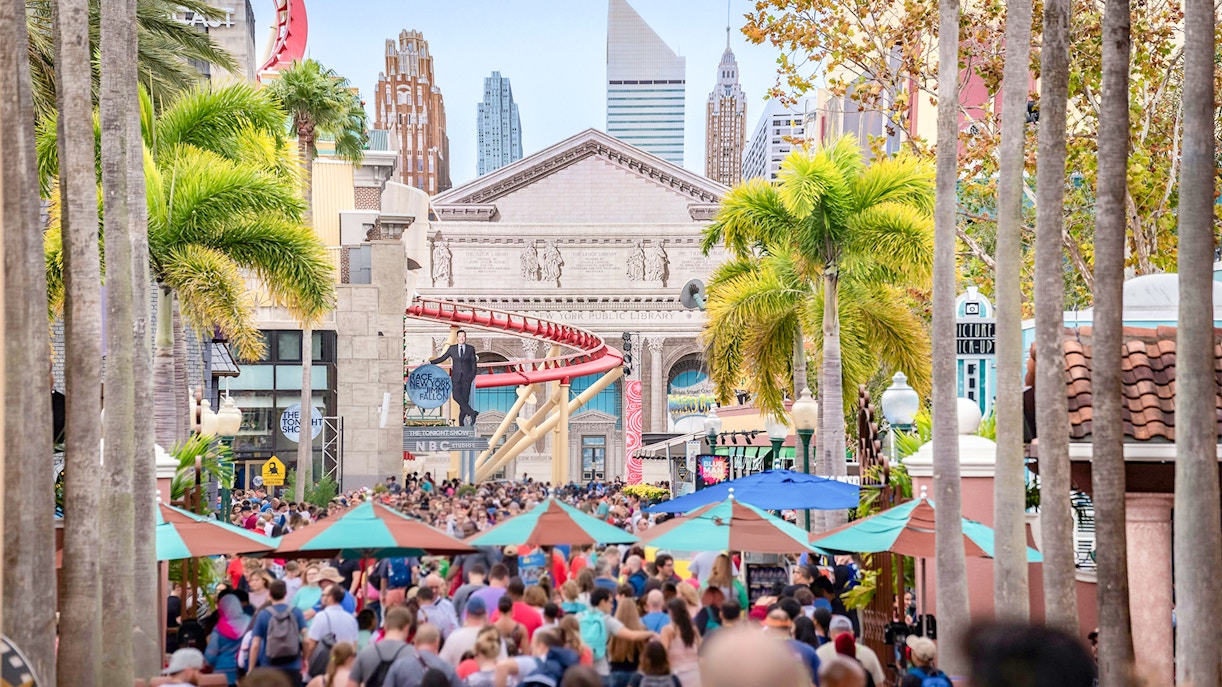 Crowd entering the Universal Studios Resort in Orlando, Florida