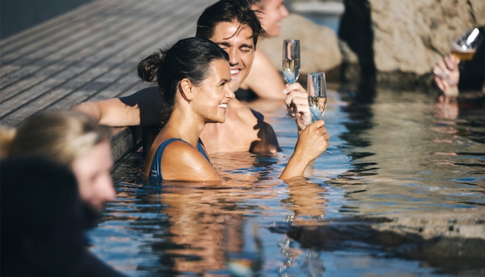 Hvammsvik hot springs swim up bar