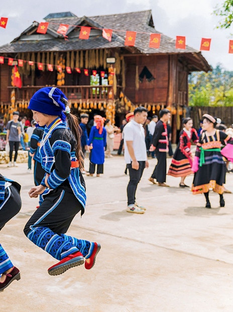 Traditional dance performance at Sun World Fansipan Legend, Vietnam.