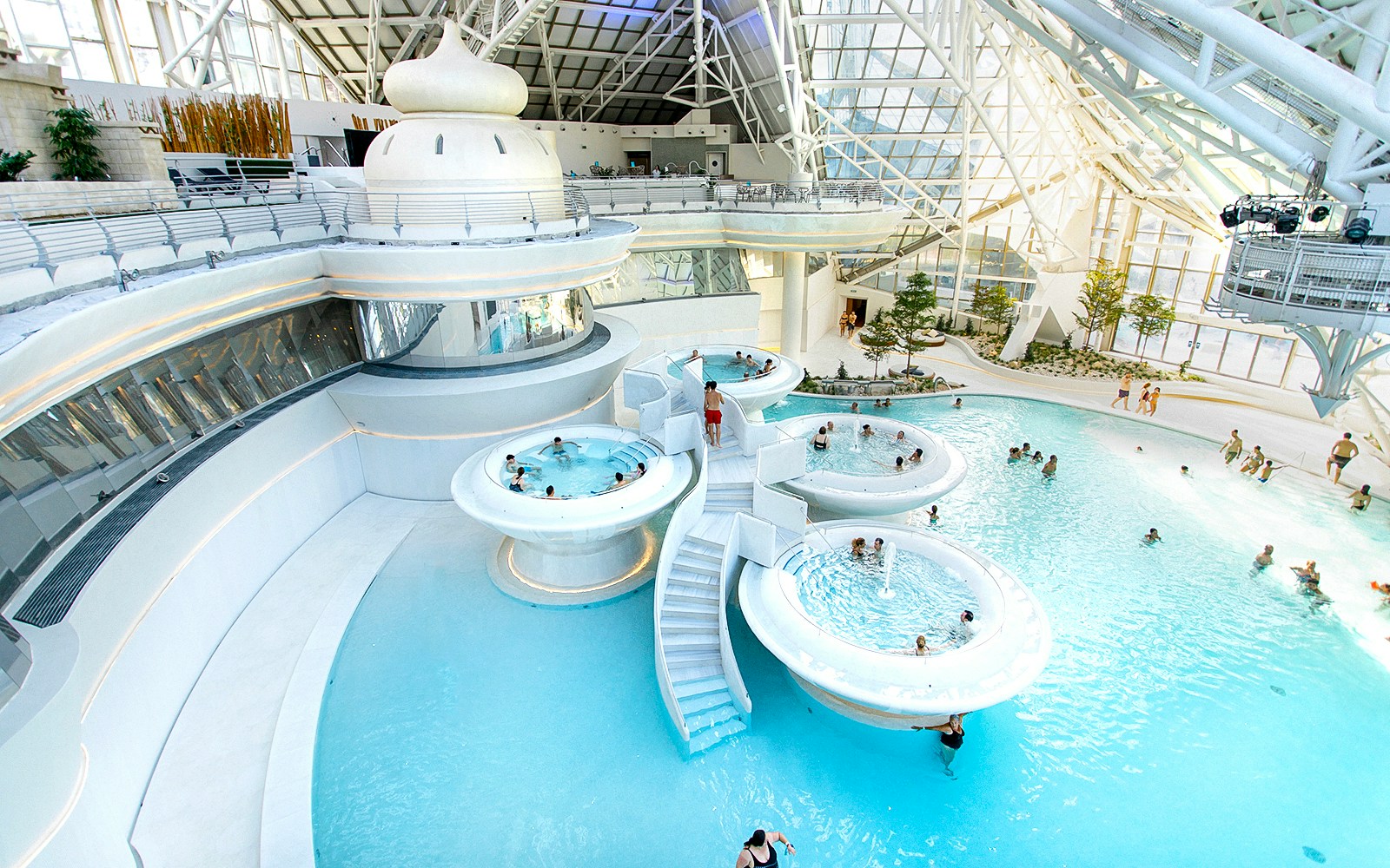 Caldea spa complex in Andorra with thermal pools and modern glass architecture.