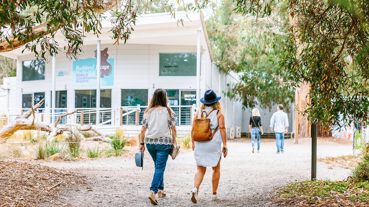 Visitors at the entrance of the  Koala Conservation Reserve on Phillip Island