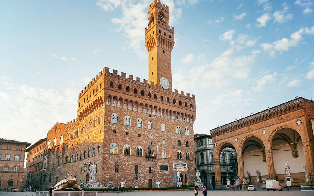 Piazza della Signoria with Palazzo Vecchio in Florence, Italy.