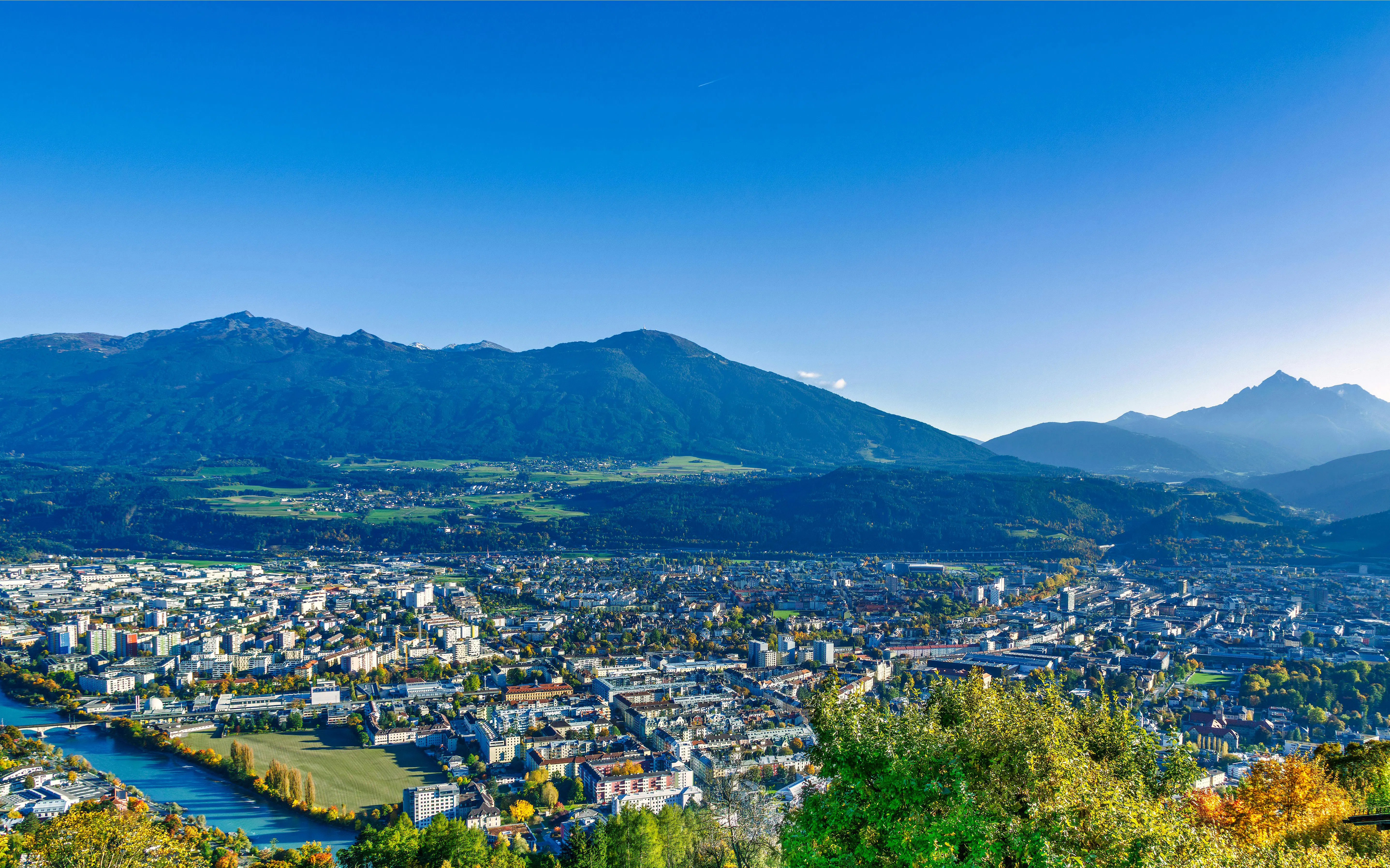 Overlooking Innsbruck and the Inn Valley from Hungerburg with mountain backdrop.