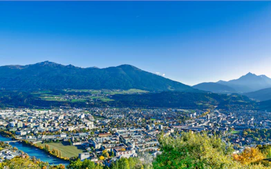 Overlooking Innsbruck and the Inn Valley from Hungerburg with mountain backdrop.
