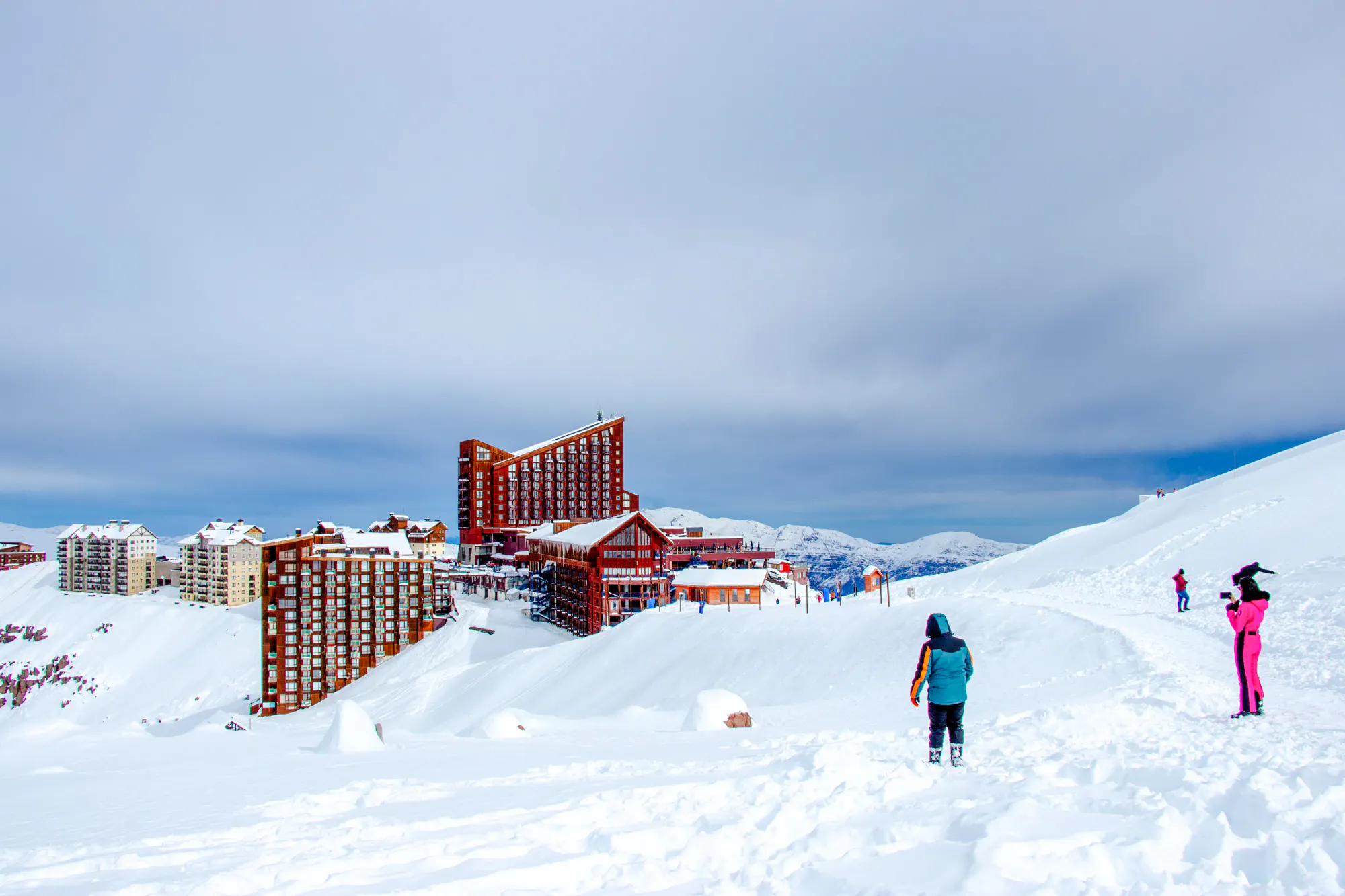 Valle Nevado ski resort with snowy mountains, Santiago tour.