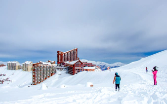 Valle Nevado ski resort with snowy mountains, Santiago tour.