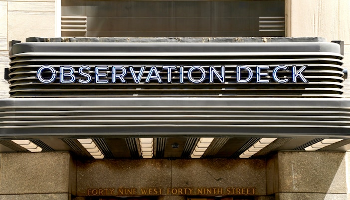 Observation deck entrance at Top of the Rock, New York City.