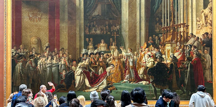 Napoleon's coronation painting by Jacques-Louis David in Louvre Museum, Paris.