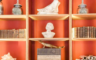 Bust sculpture and antique books on display at Caumont Centre d’Art.
