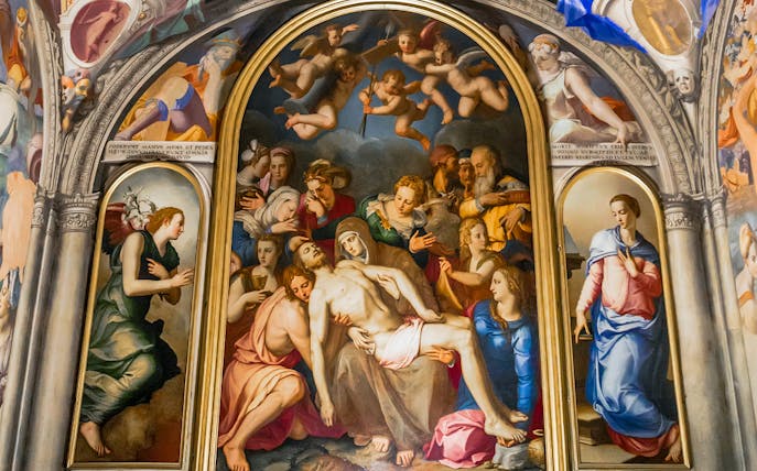Fresco depicting religious figures and angels inside Palazzo Vecchio, Florence.