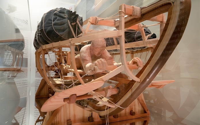 Leonardo da Vinci's human-powered vehicle model at Leonardo3 Museum, Milan.