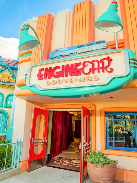 EngineEar Souvenirs entrance at Mickey's Toontown, Disneyland Park, California.