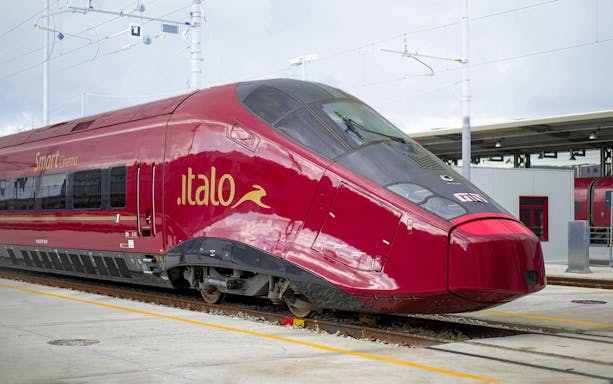 High-speed Italo train at station for Florence to Venice travel.