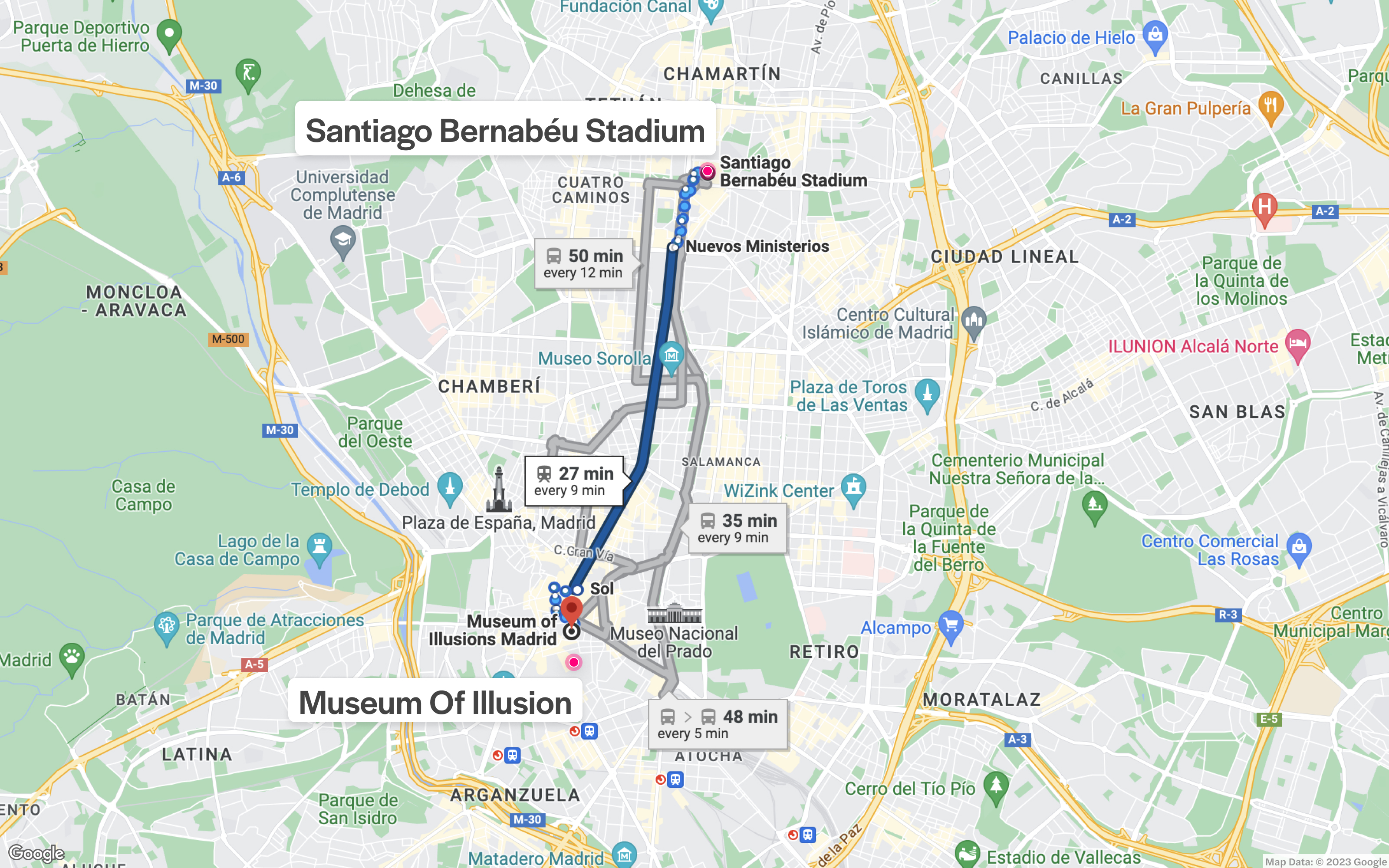Getting to Museum of Illusion Madrid by Bus