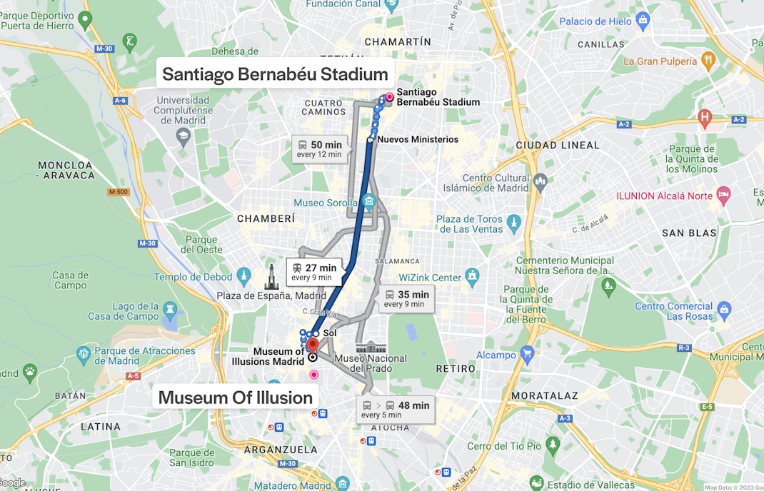 Getting to Museum of Illusion Madrid by Bus