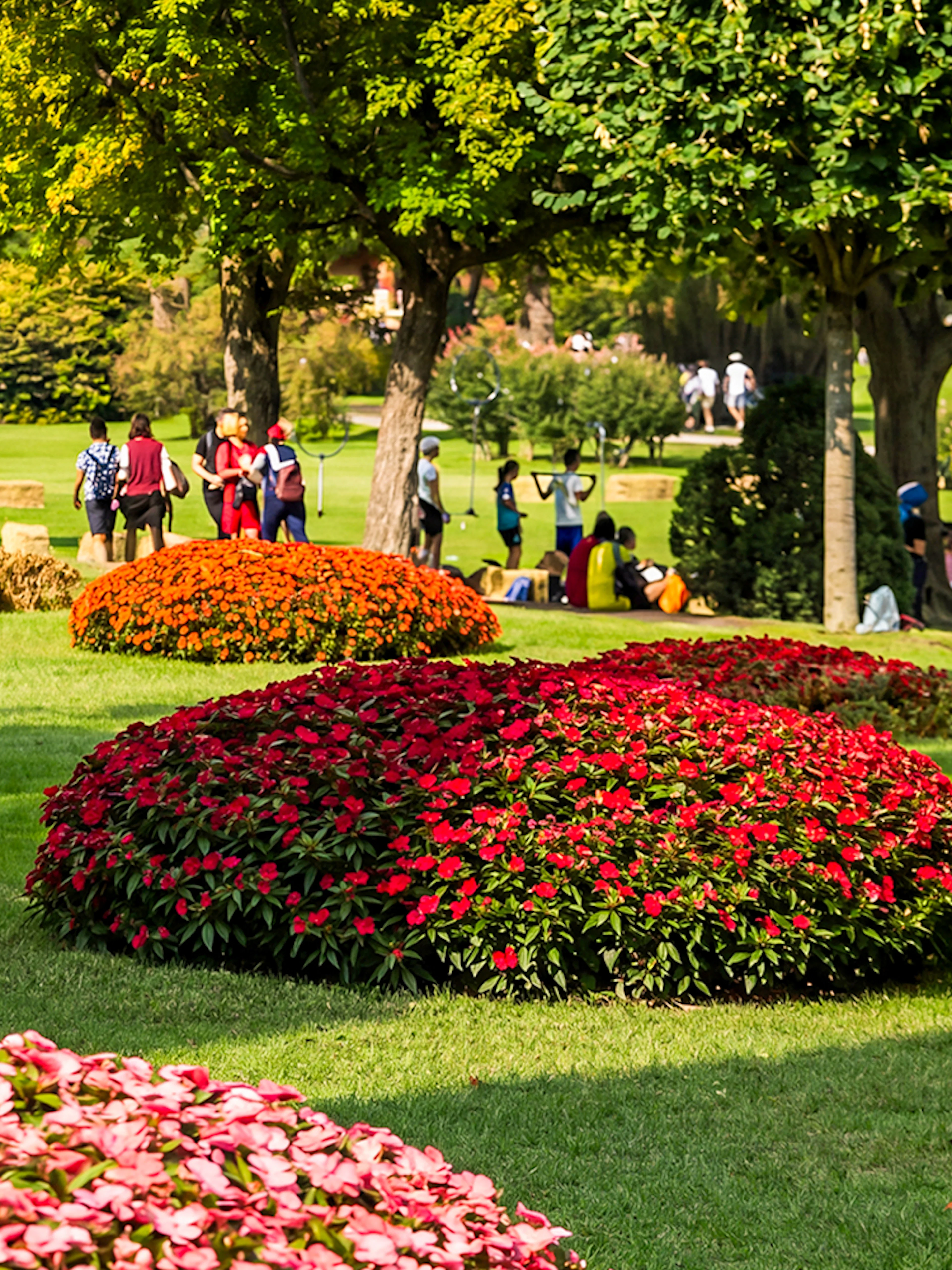 Roses and visitors in Parco Giardino Sigurtà garden, Italy.
