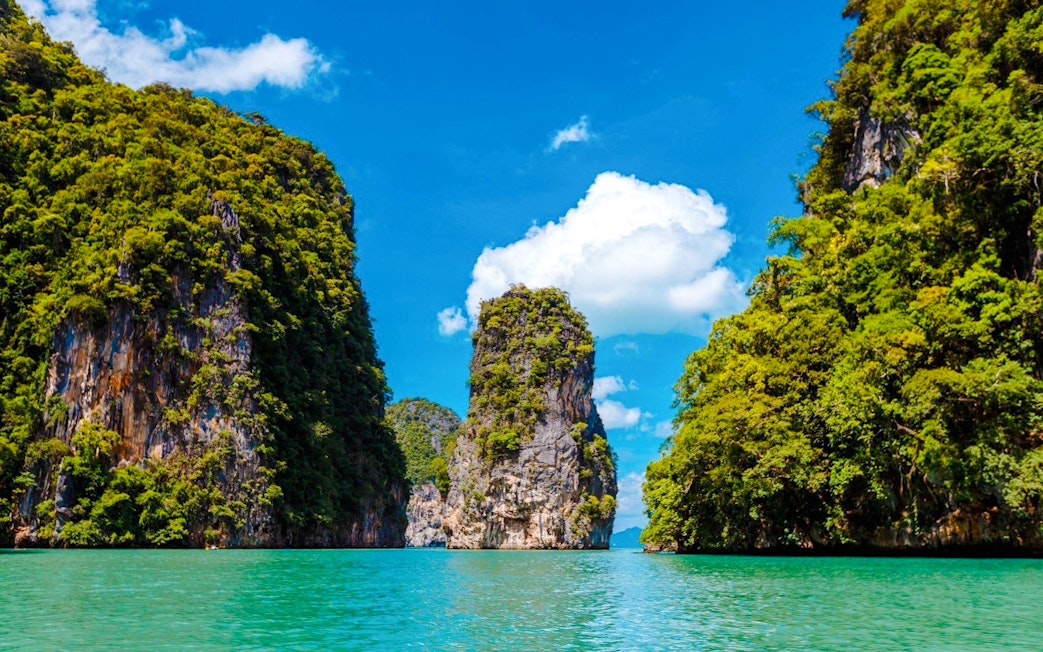 James Bond Island limestone cliffs in Phang Nga Bay, Thailand.