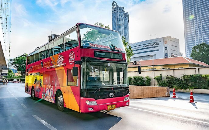 City Sightseeing hop on hop off bus in Bangkok near CentralWorld.