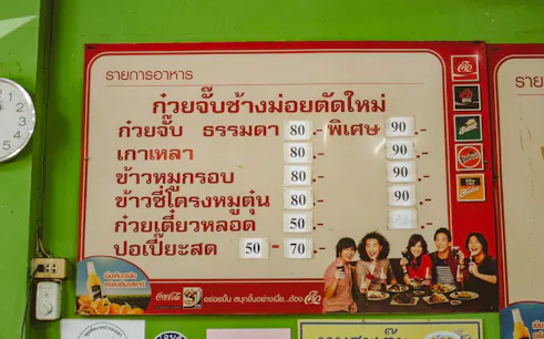 Menu board at a local restaurant in Chiang Mai, featuring dishes for the Taste of Chiang Mai Michelin Food Walking Tour.