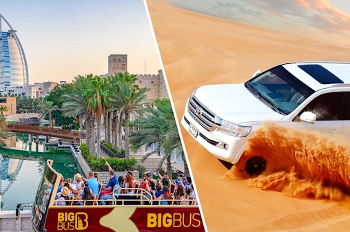 Kombi: Dubai Hop-on Hop-off Bus Tour + Wüstensafari & Dünen-Bashing