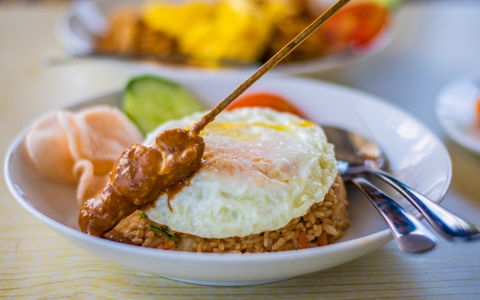 Fried rice with egg and satay skewer, Nusa Penida lunch.