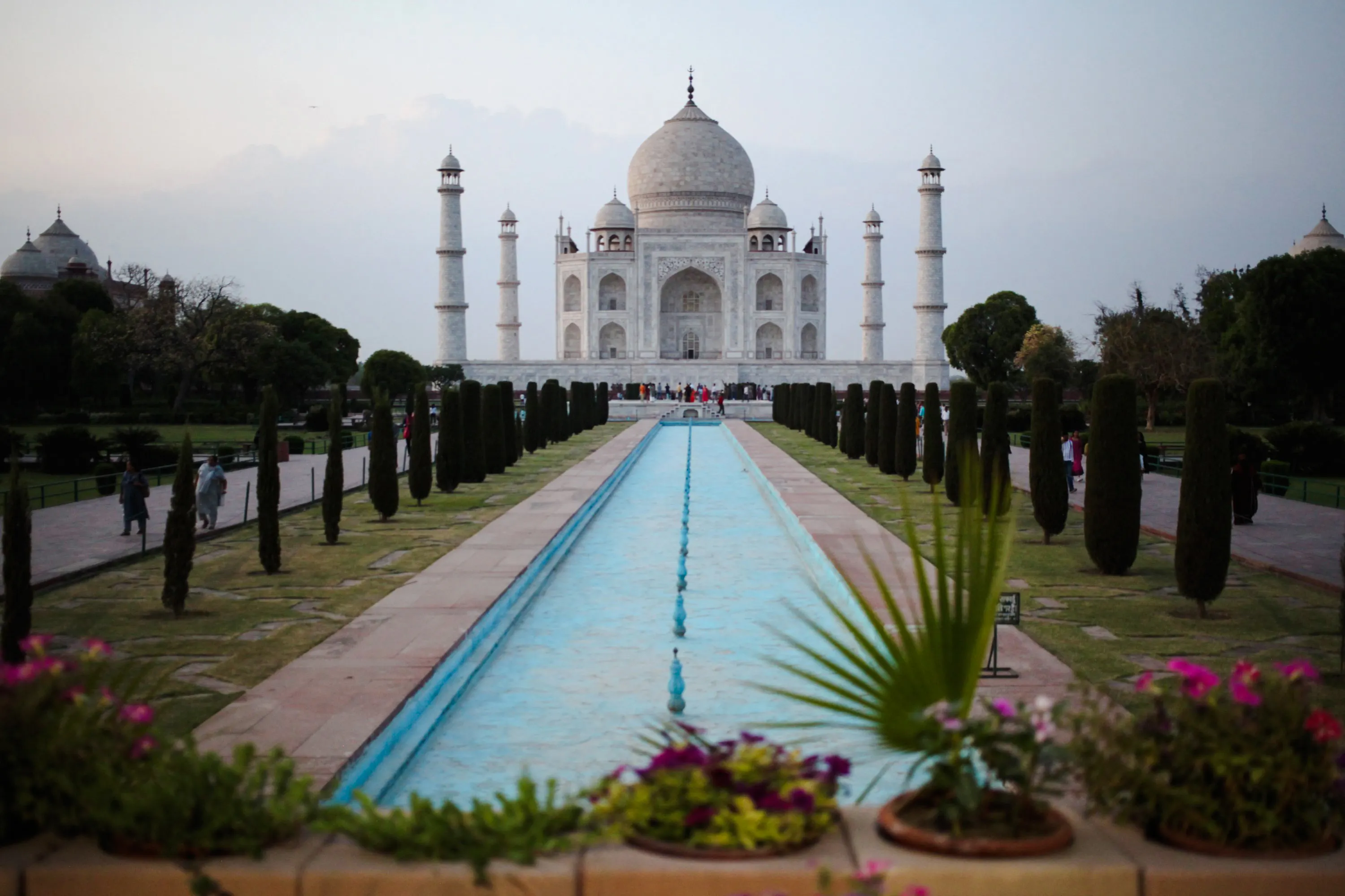 Taj Mahal view with reflecting pool, part of same day tour from Jaipur to Agra.