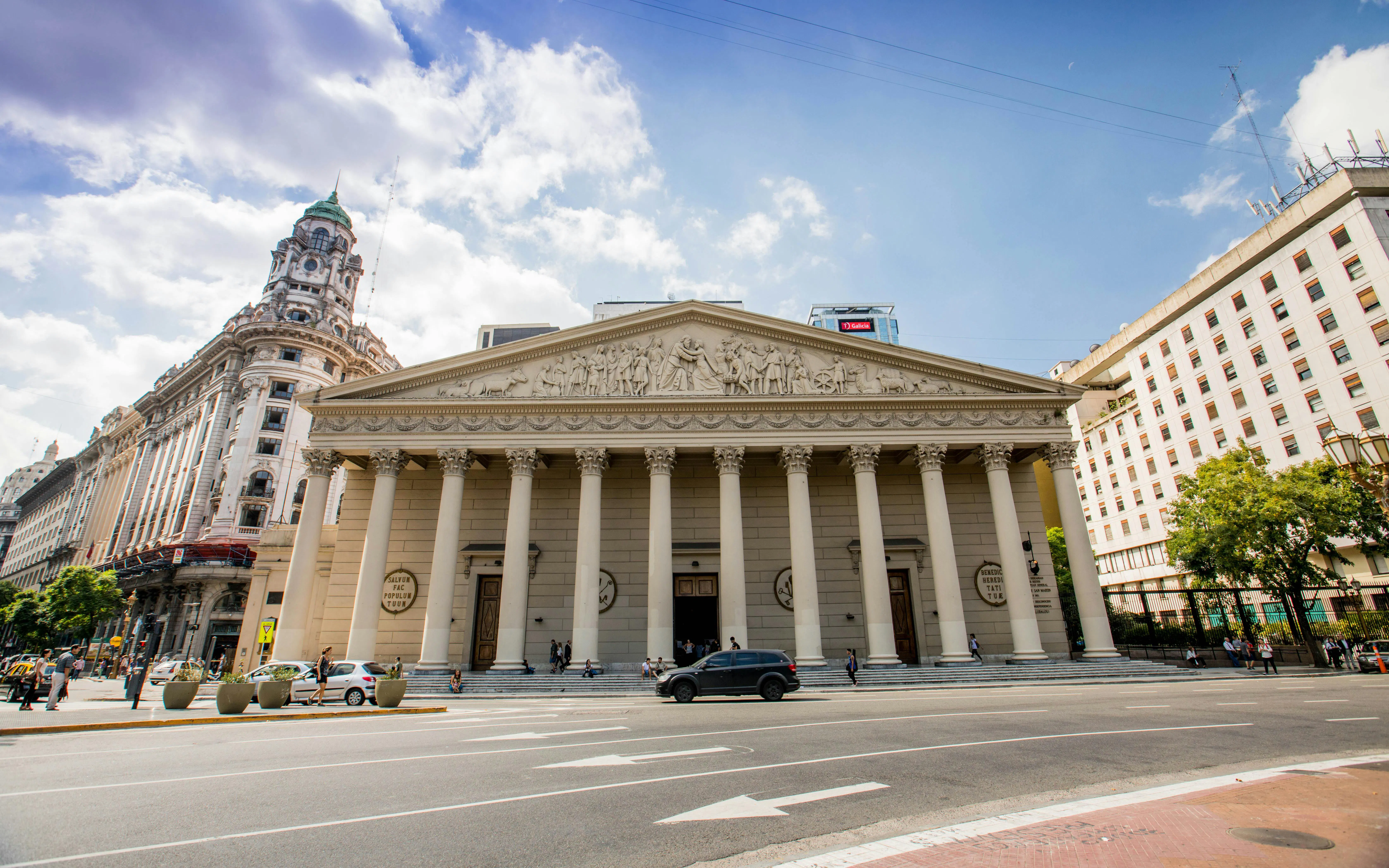 Metropolitan Cathedral facade with neoclassical columns in Buenos Aires, Argentina.