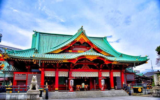 Kanda Myojin Shrine in Tokyo, Japan, with traditional architecture and vibrant colors.