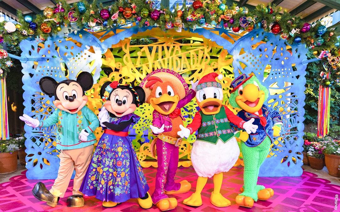 Mickey and friends celebrating Viva Navidad at Disneyland Park, California.