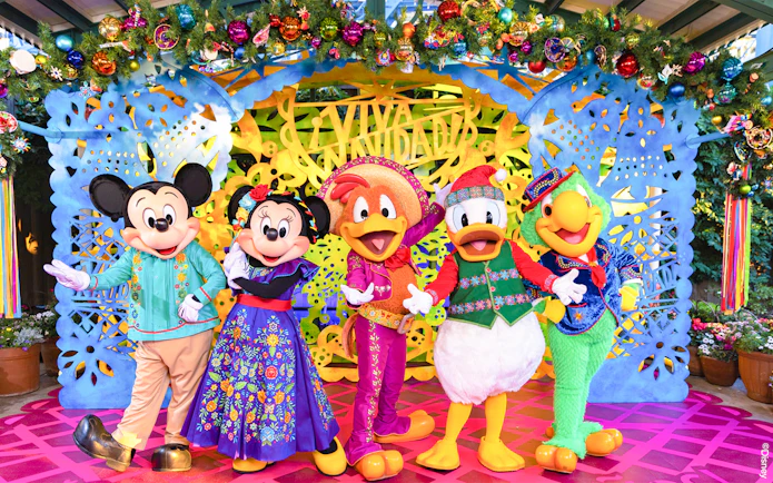 Mickey and friends celebrating Viva Navidad at Disneyland Park, California.