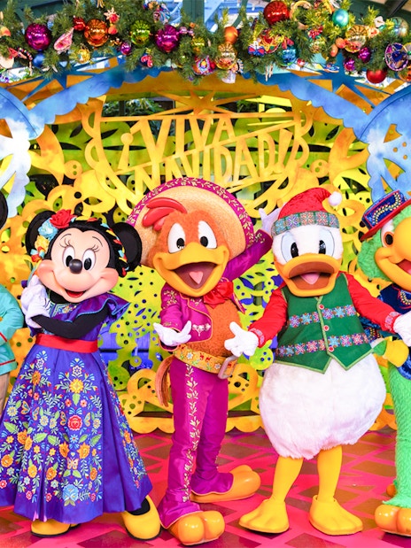 Mickey and friends celebrating Viva Navidad at Disneyland Park, California.