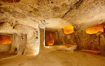 Passage interior in ancient underground city of Kaymakli, Cappadocia, Turkey.