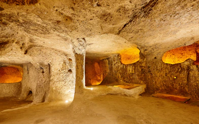 Passage interior in ancient underground city of Kaymakli, Cappadocia, Turkey.